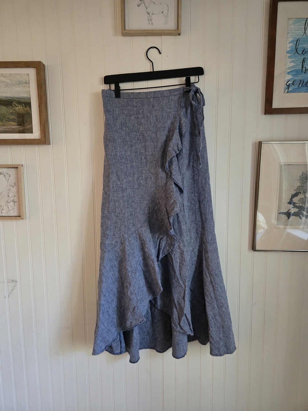 Express Cottagecore Feminine Buttermom Blue High-Low Ruffle Wrap Skirt
